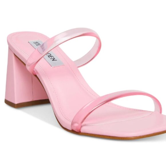 STEVE MADDEN Womens Pink Translucent Straps Square Toe Block Heel - Picture 1 of 2